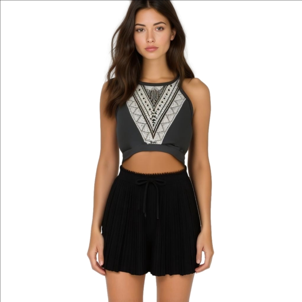 Stand Out This Summer in our Black and White Geometric High Neck Swim Top